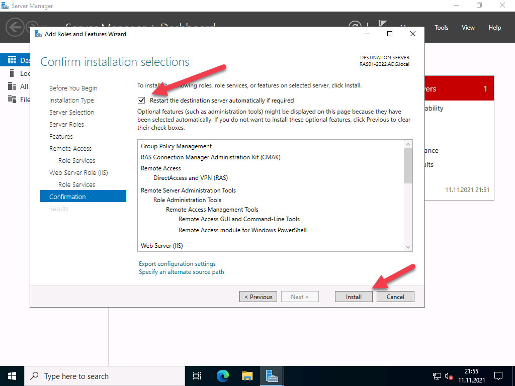 VPN Server with Windows Server 2022 (RAS) 7 Confirmation of installation