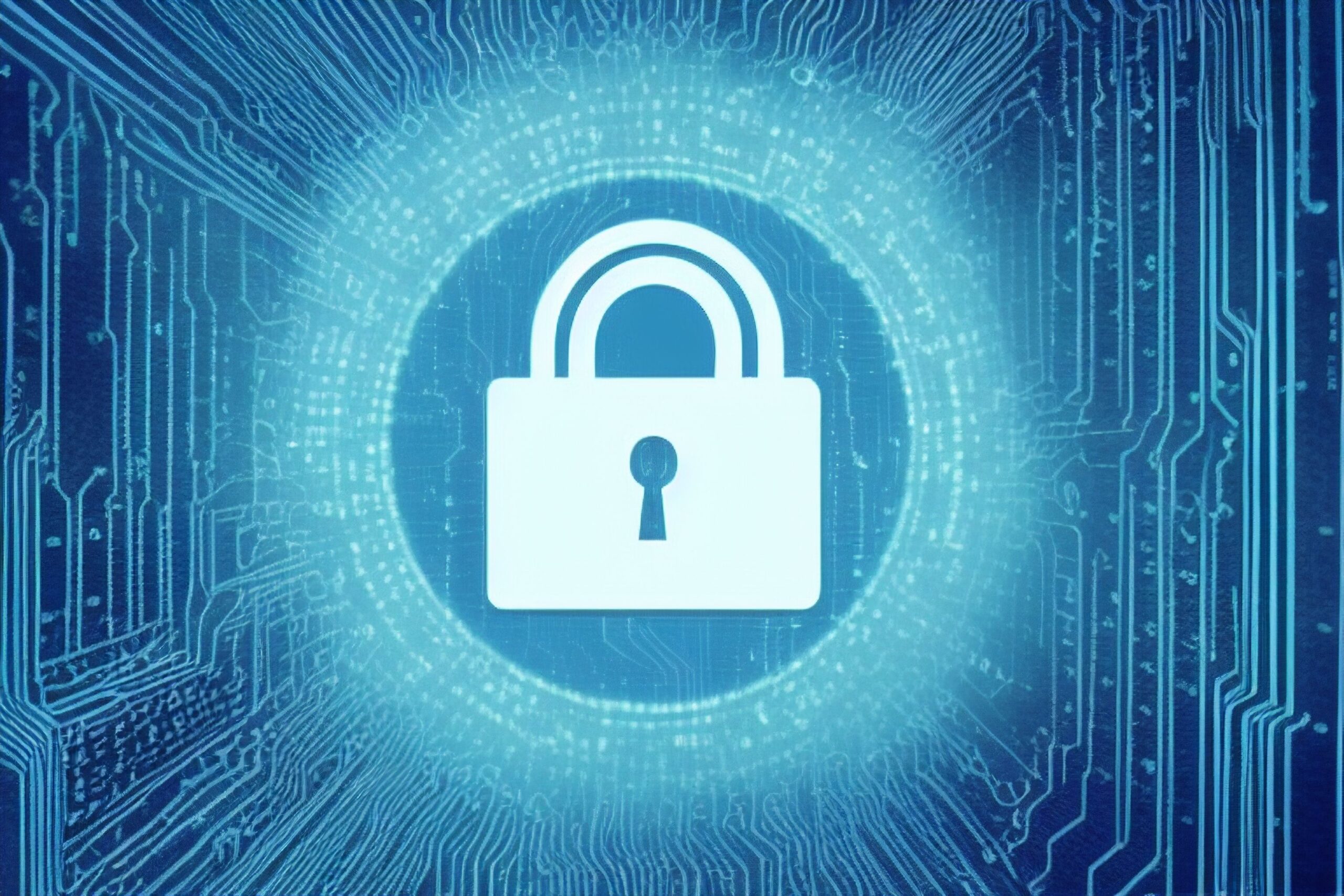 IT Security, Cyber Security, image on the topic of IT security that features a lock at the center of the image as a central symbol for protection and security. Surround the lock with circuitry and electronic components in the background to establish a connection to the digital world and technology.