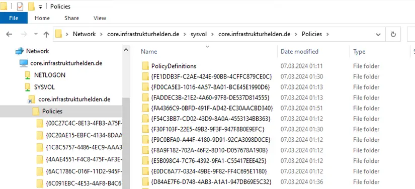 Active Directory Policy Ordner im SysVOL